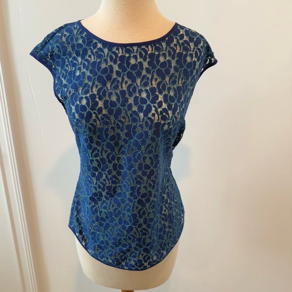 Halogen XS Blue Fitted Cap Sleeve Blouse